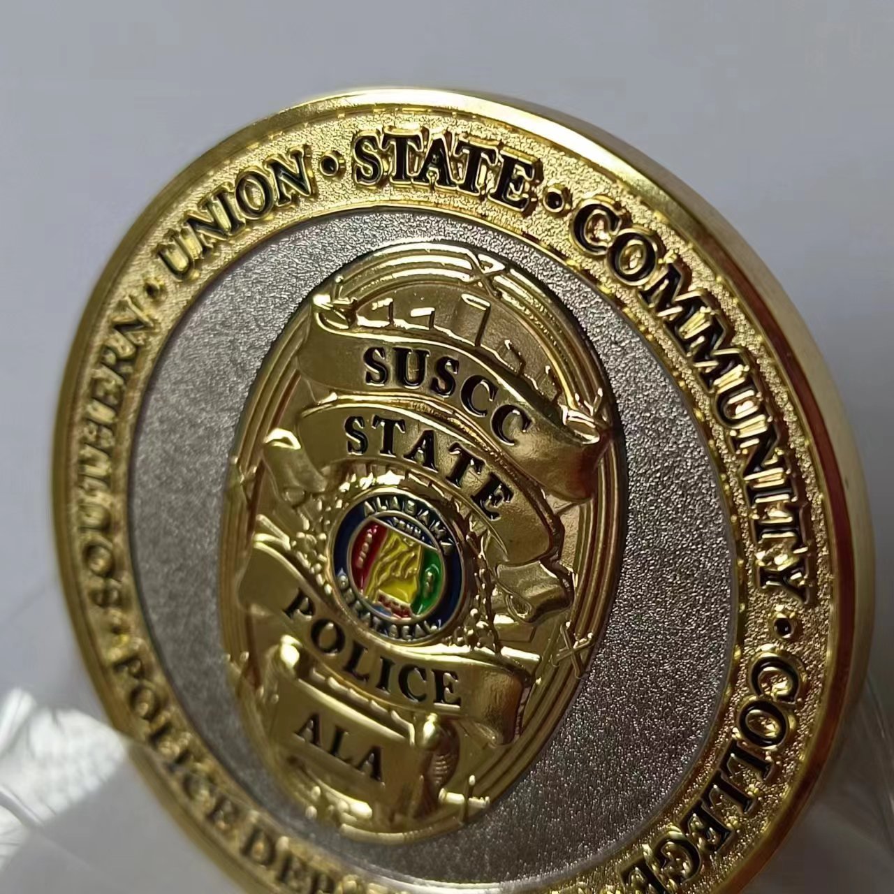 Custom logo sandblast souvenir coin 2d 3d gold silver plated cop department challenge coin zinc alloy cop emblem bull token coin