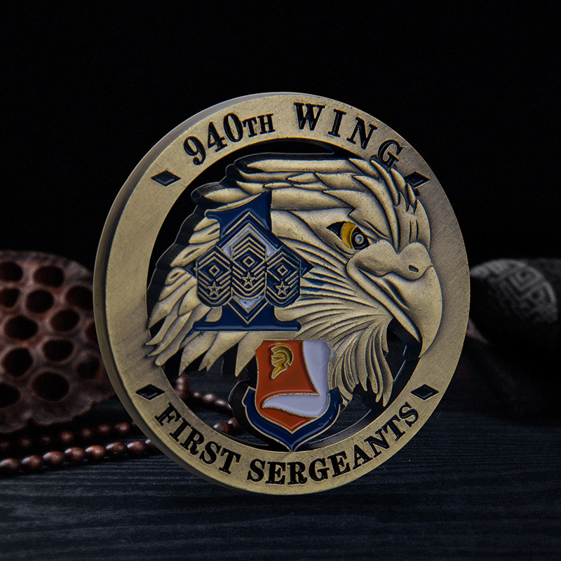 America hot selling antique brass 3D eagle challenge coin gold plated tungsten coin for shop USA first sergeant eagle wing coins