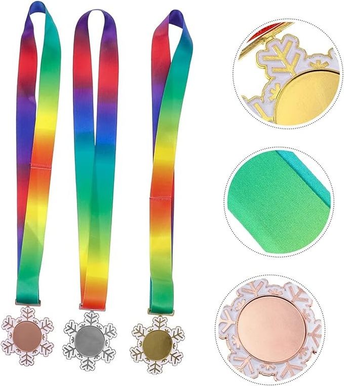 Soft enamel snowflake Children's Medal bronze copper die cast sports game medals with lanyard school honor reward soccer medals