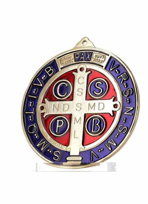 Blue and red enamel christmas medal spirit gifts for holiday and wedding cross Exorcism medal pope bless St Benedict Wall Medal