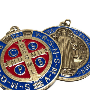 Blue and red enamel christmas medal spirit gifts for holiday and wedding cross Exorcism medal pope bless St Benedict Wall Medal