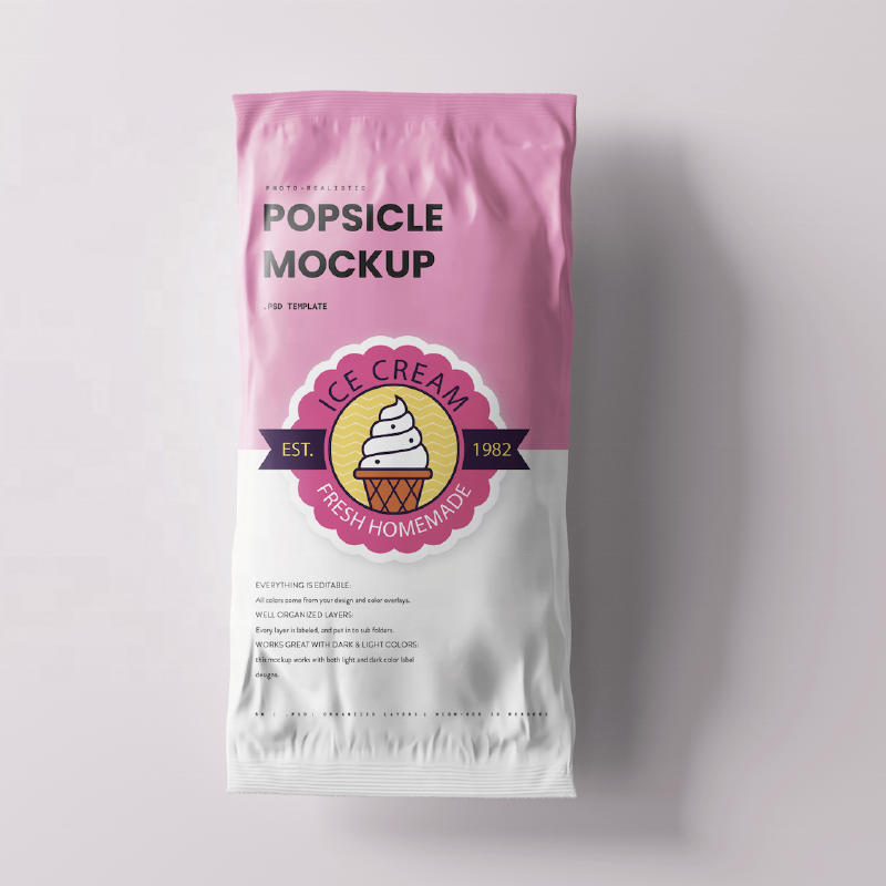 Custom Printed Pop Popsicle Packaging Bag Back Sealing Foil Plastic Fruit Ice Cream Wrapper Ice Popsicle Frozen Food Packaging