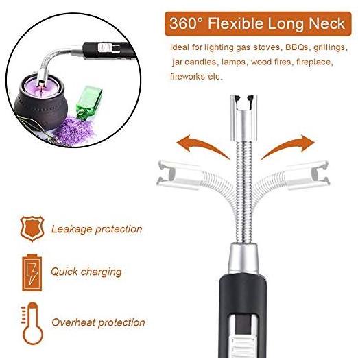 USB ARC Candle Lighter Plasma Lighter Rechargeable Windproof Lighter Long for Household Camping