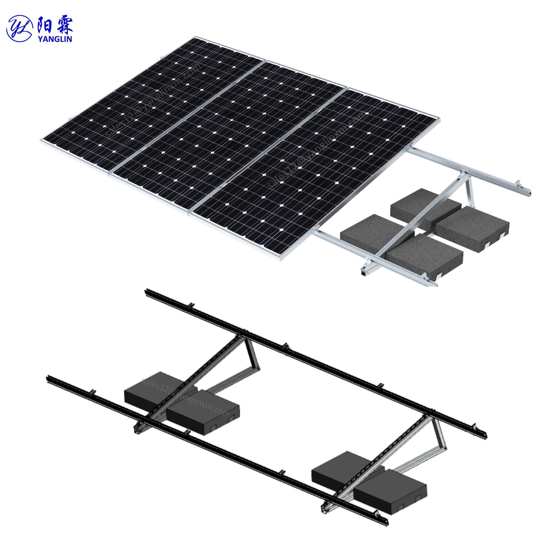 Quick install pre-assembled solar pv ballasting triangle frame structures for flat roof