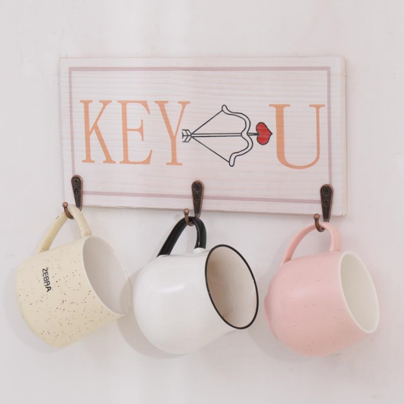 Multifunctional Wooden Wall Hanging Key Holder 3 Hooks Cup Organizer Storage Holder