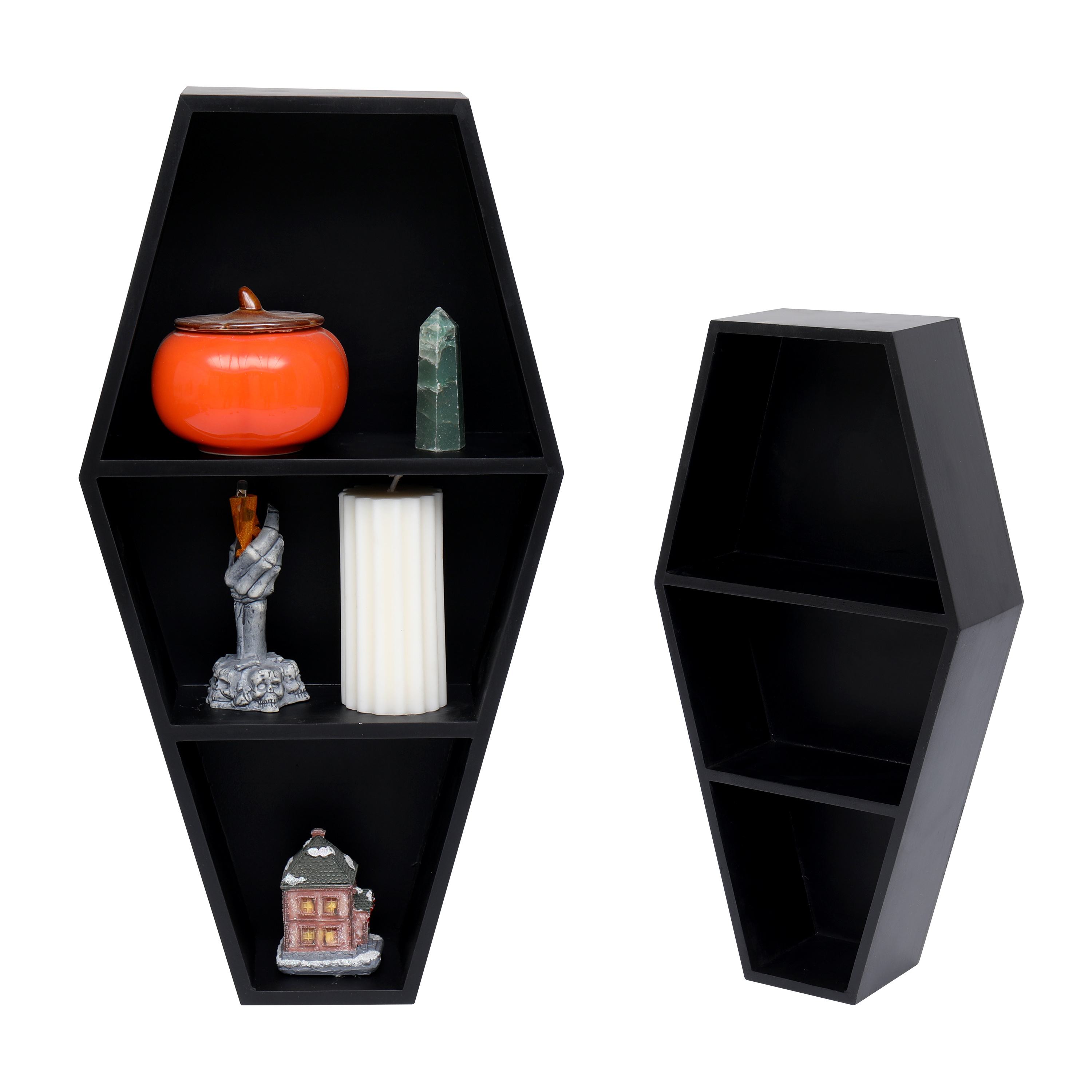 Wholesale Black Spooky Gothic Decor Wooden Floating Shelves Wall Mounted Wood Coffin Shelf