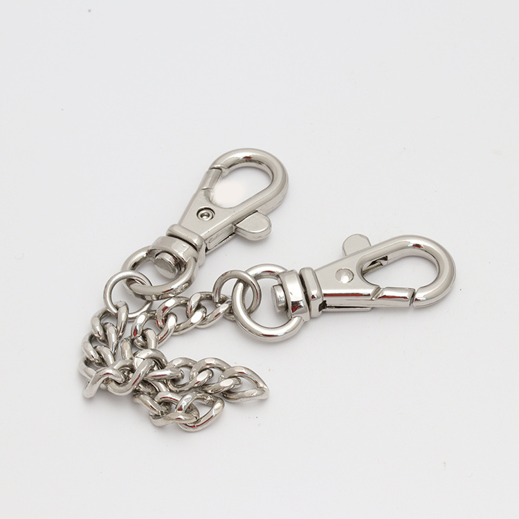 Snap hook keychain with split ring chainstrap leather gun metal luxury key chain wallet metal chain