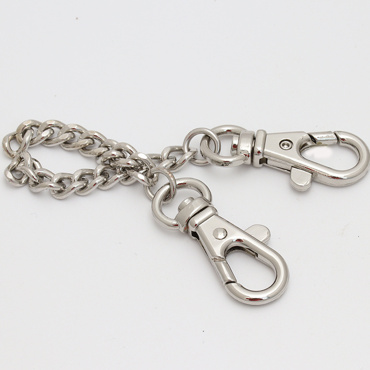 Snap hook keychain with split ring chainstrap leather gun metal luxury key chain wallet metal chain