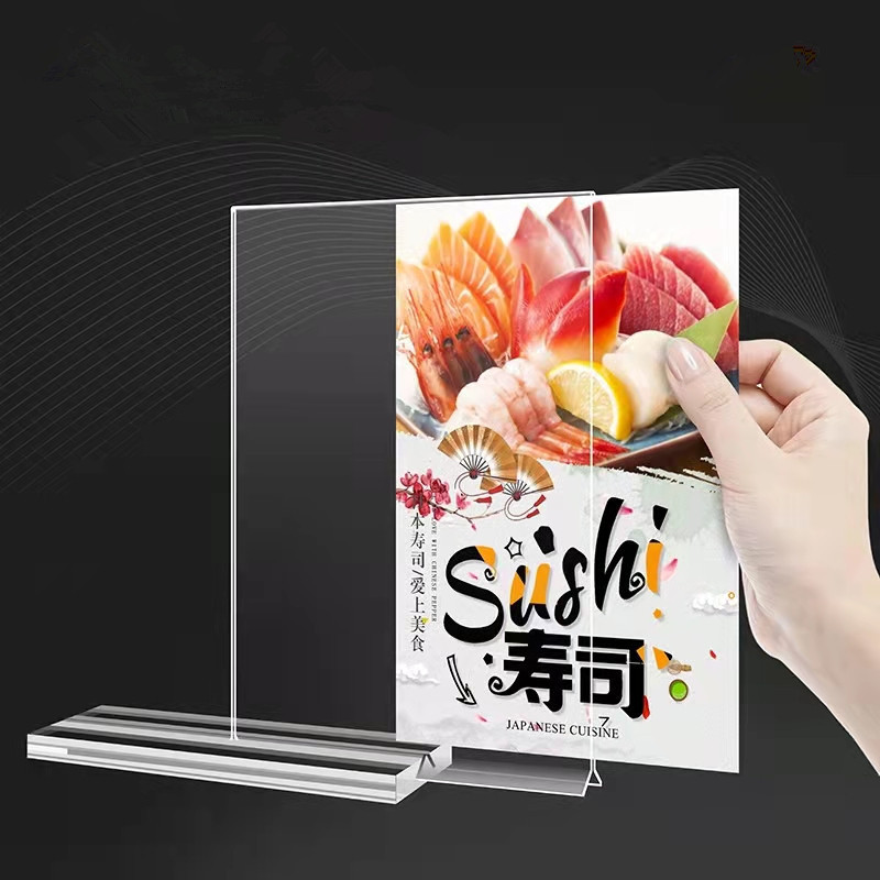 High quality T shape High magnet customized acrylic A6 paper holde/ A5 paper holder/A4 paper holder menu stand