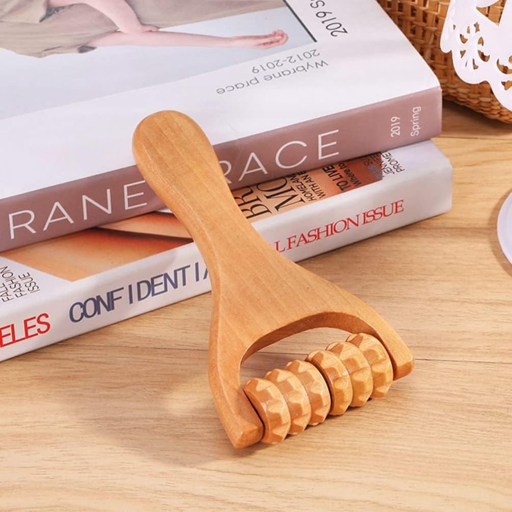 Wood Hand Roller Massager Handheld Cellulite Face Body Muscle Roller Tool