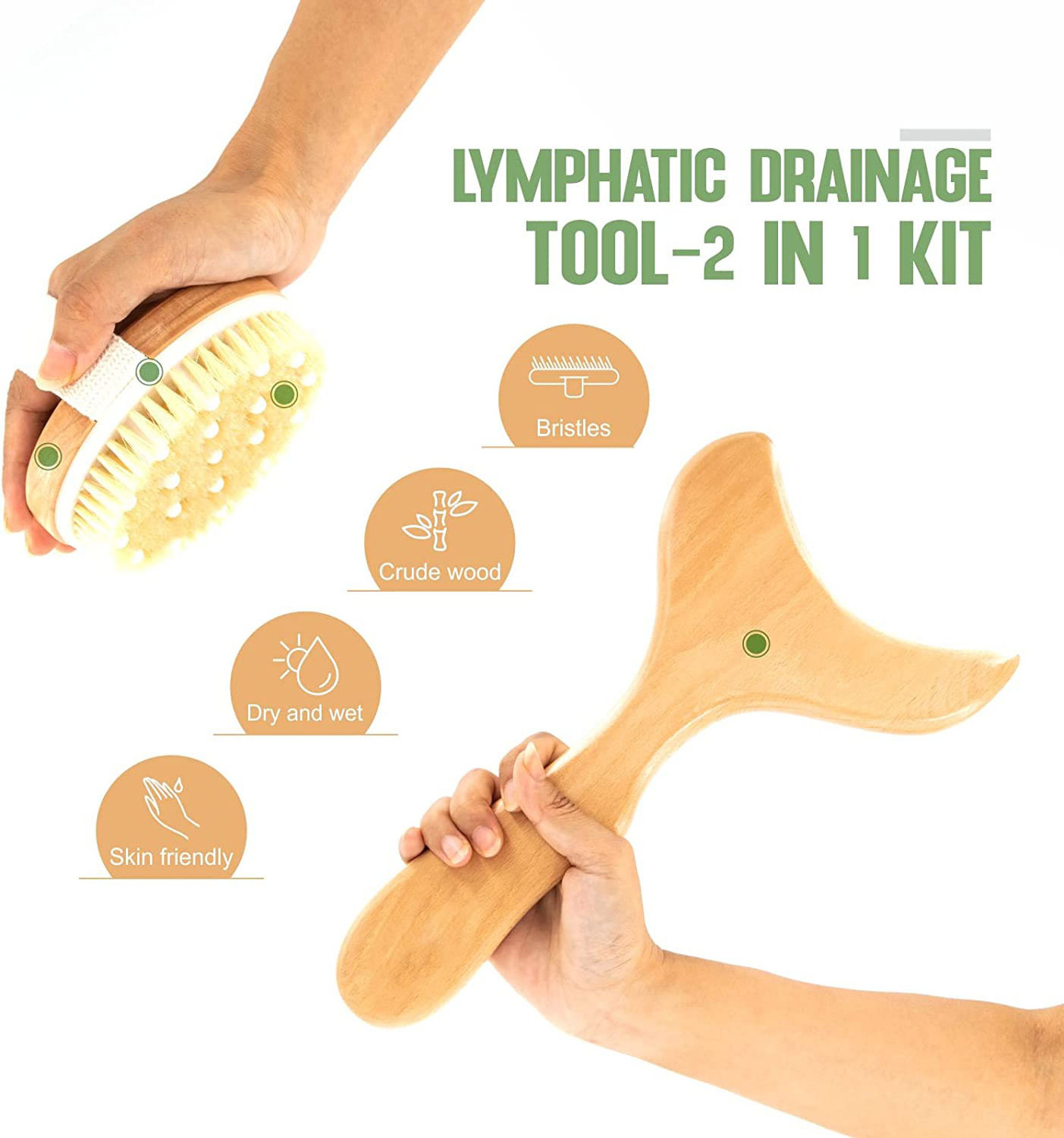 Wood Therapy Massage Tools Dry Body Brush kit for Gua Sha Muscle Release