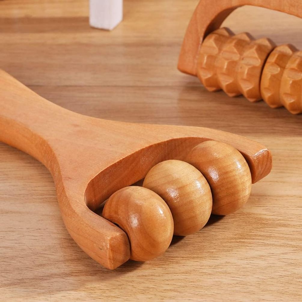 Wood Hand Roller Massager Handheld Cellulite Face Body Muscle Roller Tool