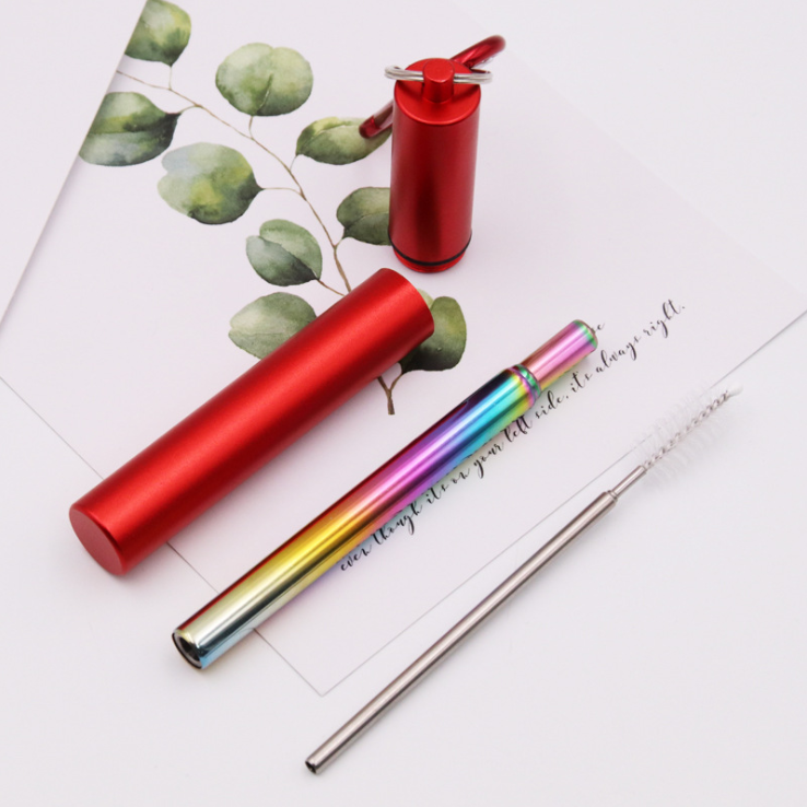 Telescopic Drinking Straw Set with Aluminum Case, Telescopic Metal Straw, Stainless Steel Telescopic Straw