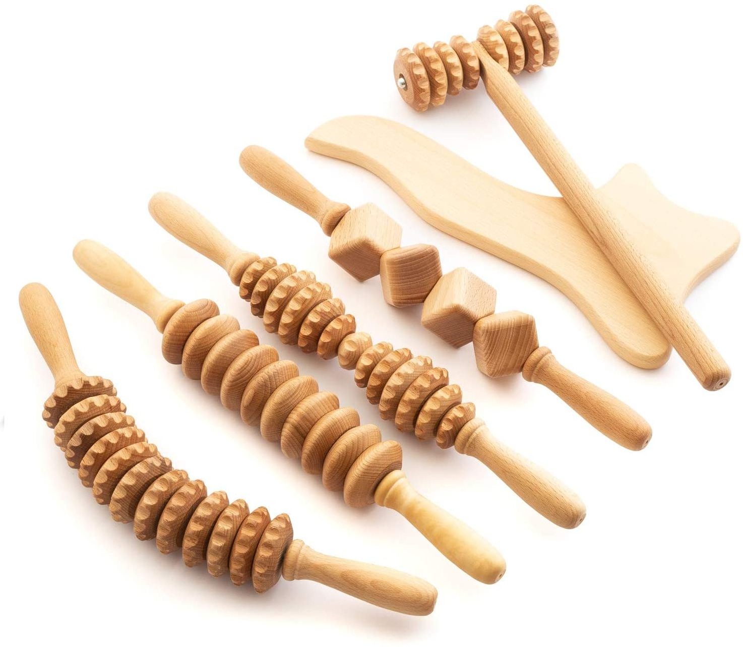 Wooden Gua Sha Tools Accessories Anti Cellulite Massage Set Wooden Roller Lymphatic Drainage Tool