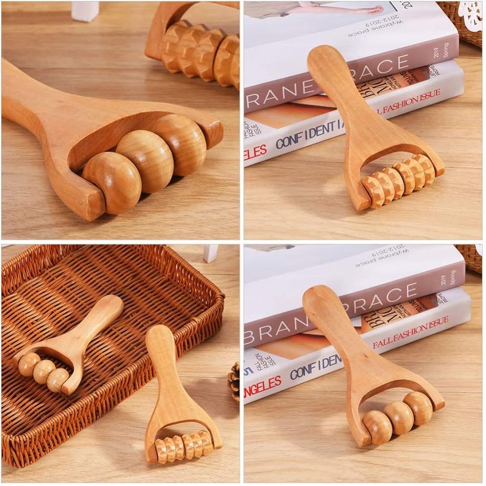 Wood Hand Roller Massager Handheld Cellulite Face Body Muscle Roller Tool