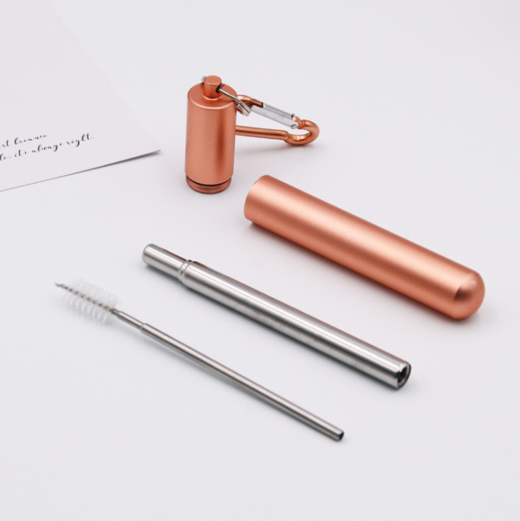 Telescopic Drinking Straw Set with Aluminum Case, Telescopic Metal Straw, Stainless Steel Telescopic Straw