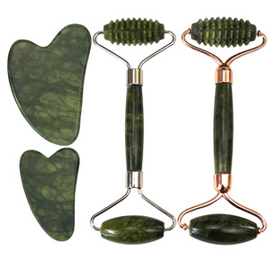 High quality jade stone roller green jade facial roller guasha set skin care massage