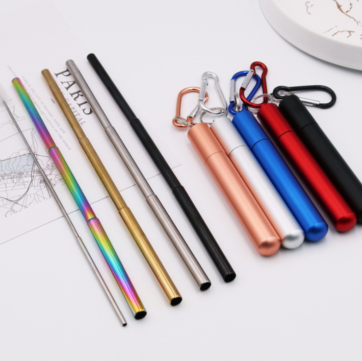 Telescopic Drinking Straw Set with Aluminum Case, Telescopic Metal Straw, Stainless Steel Telescopic Straw