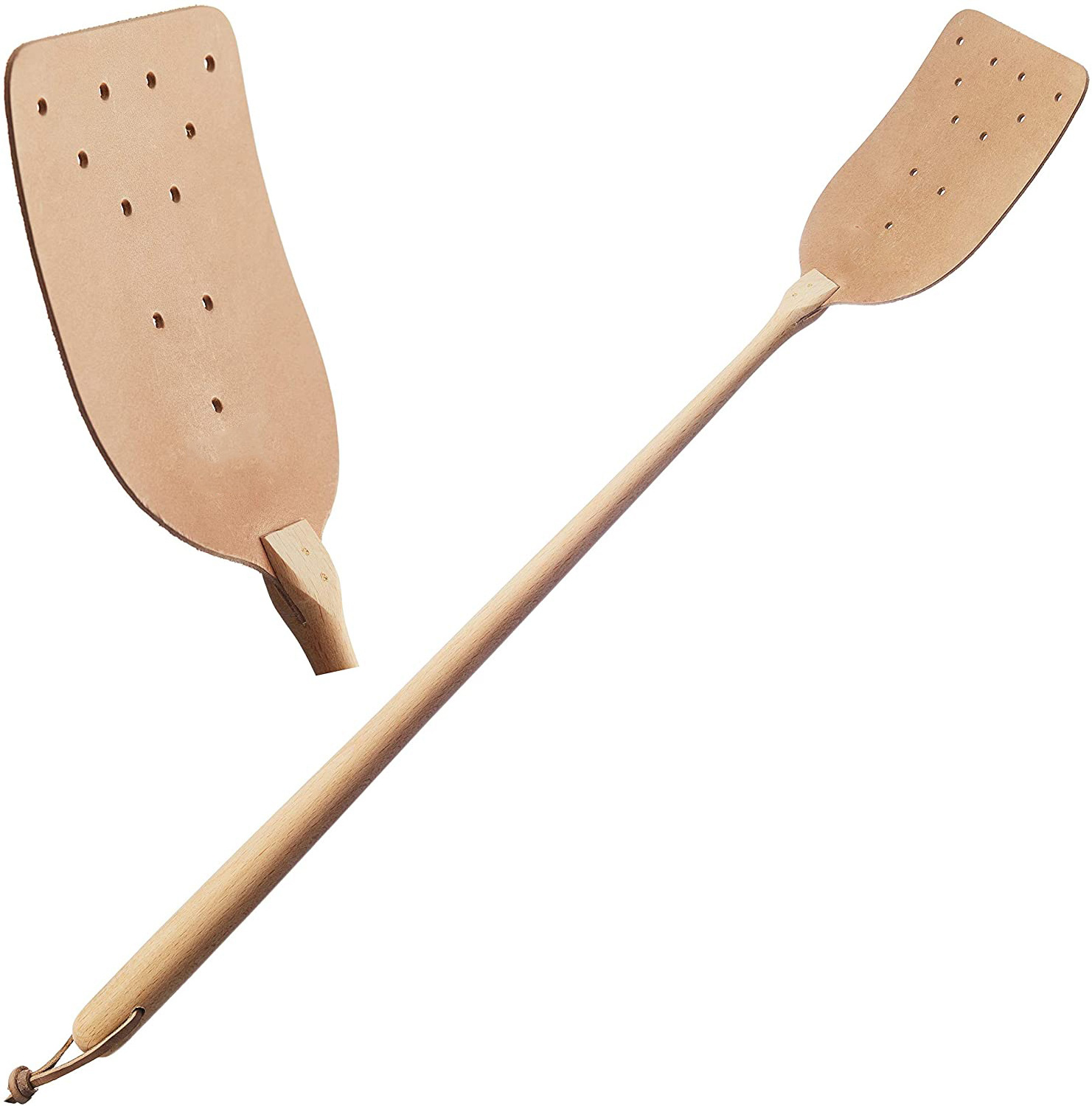 Custom Heavy Duty Fly Swatters Leather Wood Handle Household