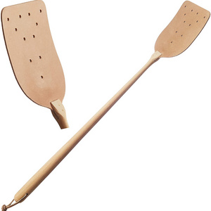 Custom Heavy Duty Fly Swatters Leather Wood Handle Household