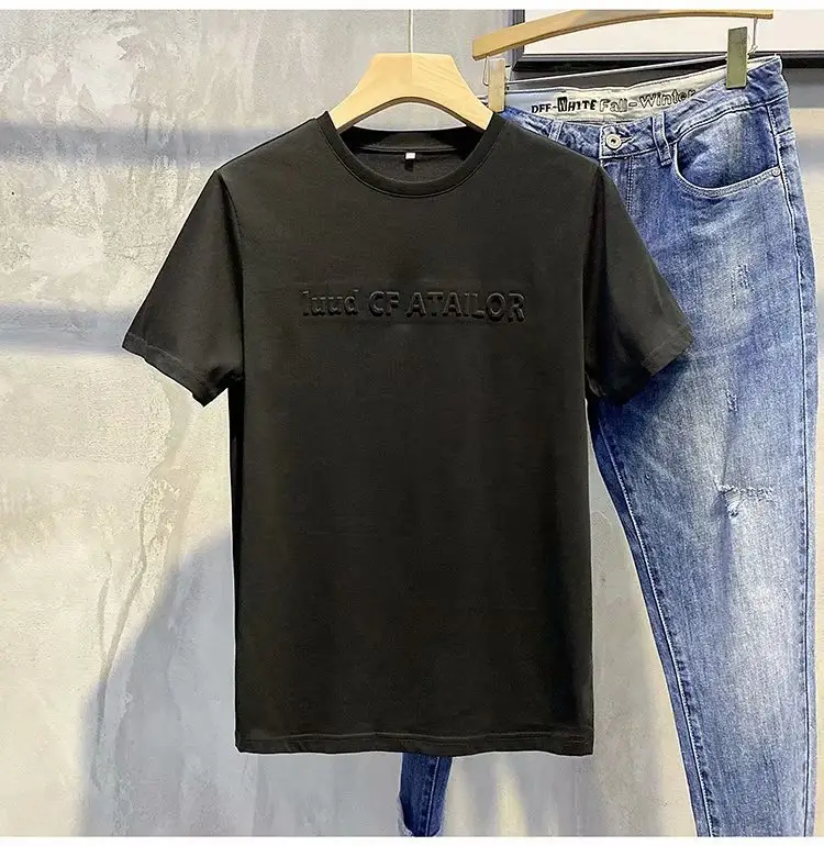 High Quality 100% Cotton Streetwear Unisex T Shirt Men's Blank O-neck Tshirt Custom 3D Embossed T-Shirts