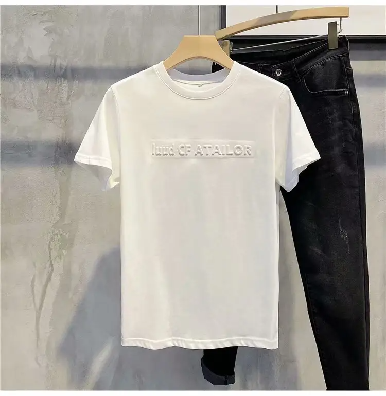 High Quality 100% Cotton Streetwear Unisex T Shirt Men's Blank O-neck Tshirt Custom 3D Embossed T-Shirts