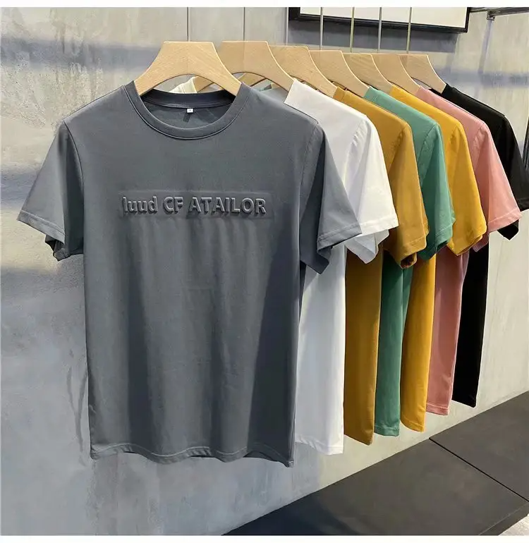 High Quality 100% Cotton Streetwear Unisex T Shirt Men's Blank O-neck Tshirt Custom 3D Embossed T-Shirts