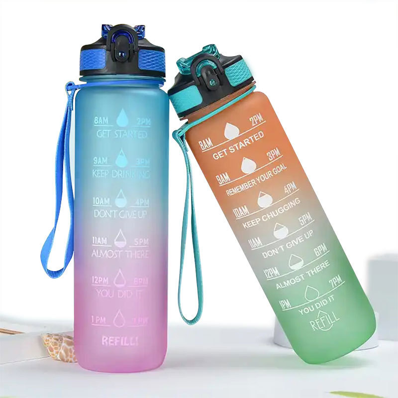 Plastic Water Bottle Eco-friendly Plastic Water Bottle with Time Marker Stylish Plastic Hockey Water Bottle for kids and Adult