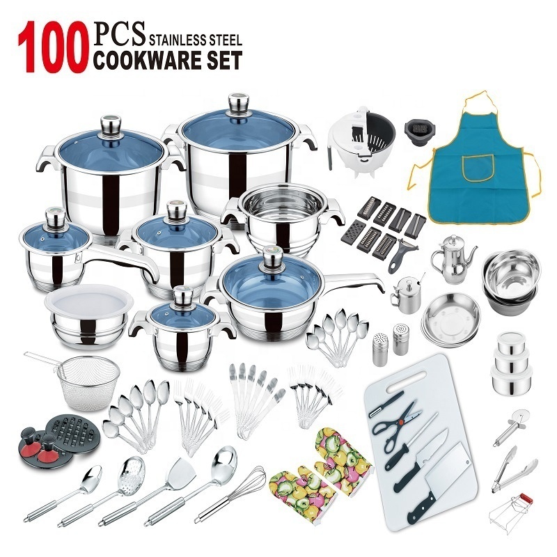 Hot Selling 100 Pcs Kitchen Stainless Steel Cookware Set Pots And Pans