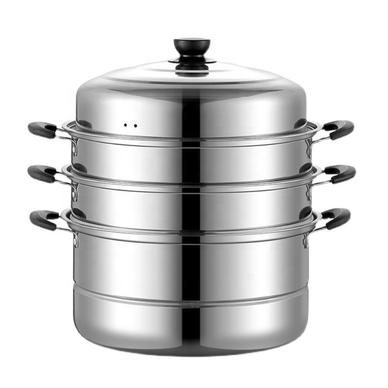 Direct Sale Large Capacity Stainless Steel 32cm Three Layer Steamer Cooking Pot