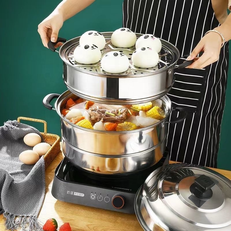 Direct Sale Large Capacity Stainless Steel 32cm Three Layer Steamer Cooking Pot