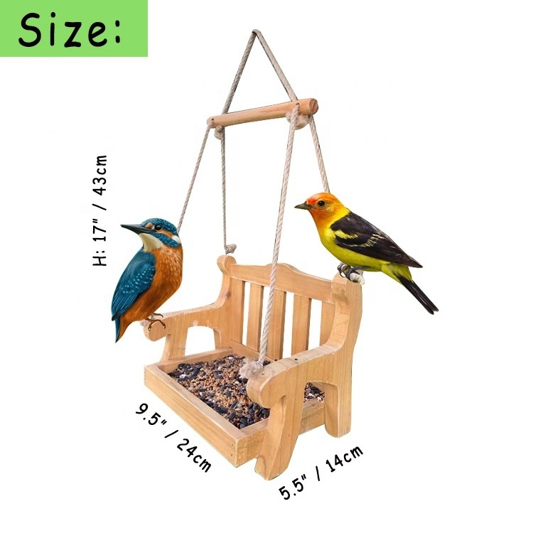 Home Garden Wooden Wild Bird Feeder Chair Swing Feeder for Outside or Squirrel Humming Bird Cage Draining Metal Bird Feeder