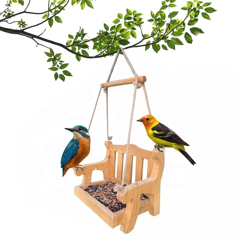 Home Garden Wooden Wild Bird Feeder Chair Swing Feeder for Outside or Squirrel Humming Bird Cage Draining Metal Bird Feeder