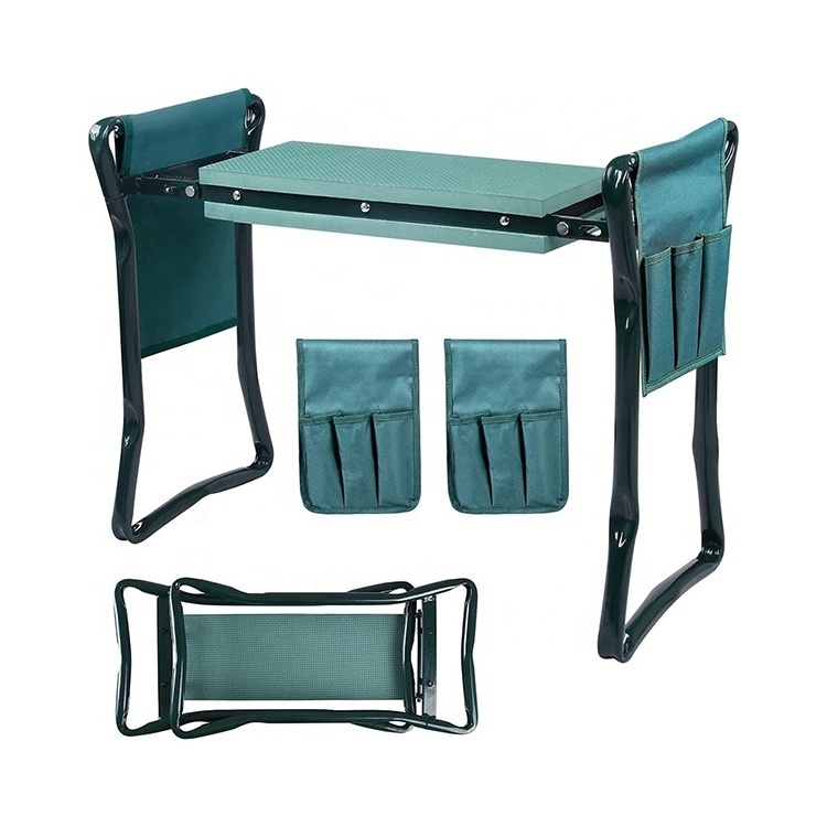 Garden Kneeler and Seat with Tool Bag Pouch Portable Lightweight Garden Bench EVA Foam Pad Sturdy Steel Pipe with Garden Tools