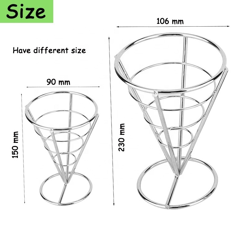 Metal Cone Snack Fried Chicken Display Rack Wire French Fries Stand Cone Basket Fry Holder with kitchen Gadget Tools for Kitchen