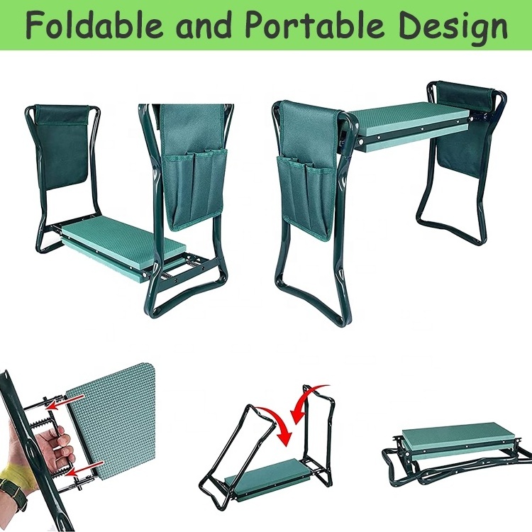 Garden Kneeler and Seat with Tool Bag Pouch Portable Lightweight Garden Bench EVA Foam Pad Sturdy Steel Pipe with Garden Tools