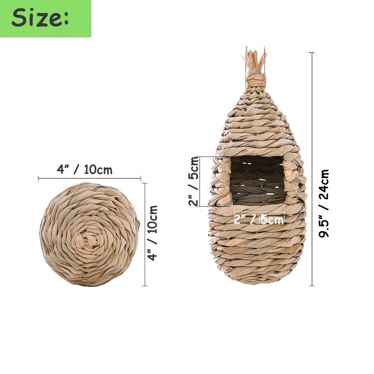 Humming Bird Houses for Outside Hanging Natural Grass Hut Hand Woven Hummingbird Nest for Garden Window Outdoor Home Decoration