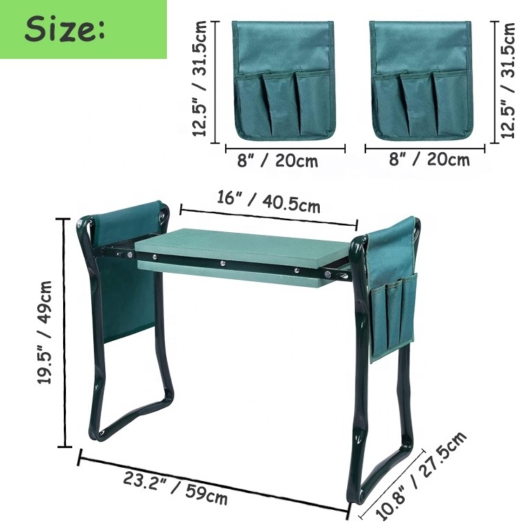 Garden Kneeler and Seat with Tool Bag Pouch Portable Lightweight Garden Bench EVA Foam Pad Sturdy Steel Pipe with Garden Tools