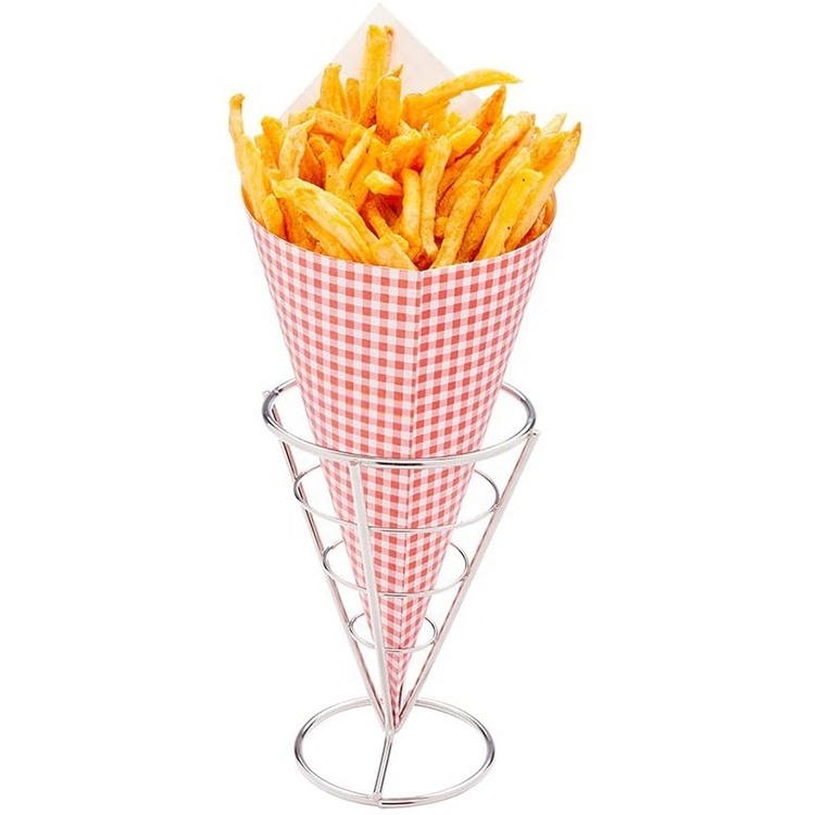 Metal Cone Snack Fried Chicken Display Rack Wire French Fries Stand Cone Basket Fry Holder with kitchen Gadget Tools for Kitchen