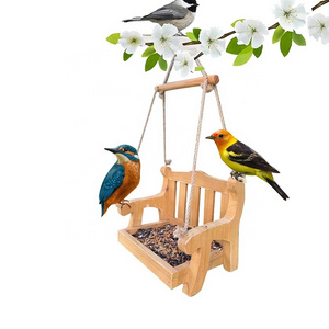 Home Garden Wooden Wild Bird Feeder Chair Swing Feeder for Outside or Squirrel Humming Bird Cage Draining Metal Bird Feeder