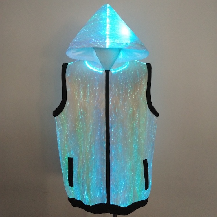 LED Fiber Optic Sleeveless HoodieLuminous optical fiber vest nightclub disco bar atmosphere group props clothes