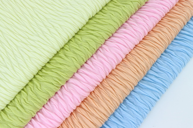 In stock factory wholesale pleated strip bubble crinkle Crepe knitted fabric polyester jersey wavy crepe polyester fabric