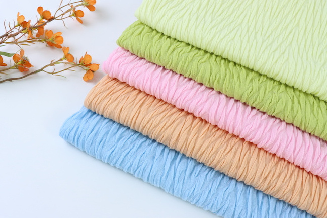 In stock factory wholesale pleated strip bubble crinkle Crepe knitted fabric polyester jersey wavy crepe polyester fabric