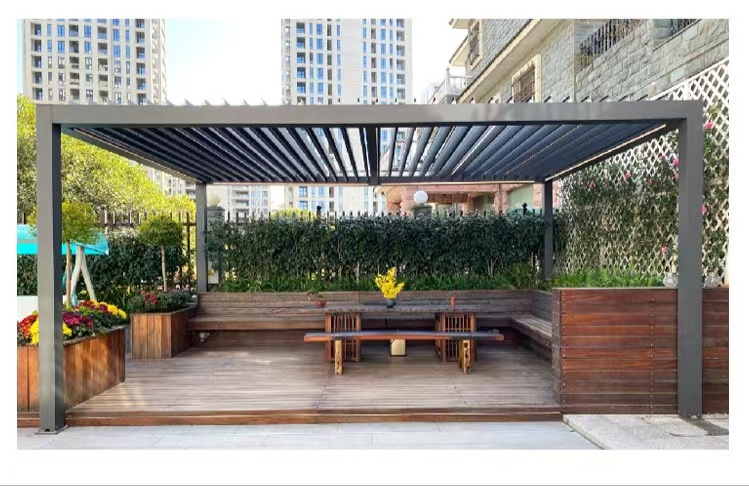 Customized Block Pavilion with Remote Control System Waterproof Aluminium Canopy Pergola