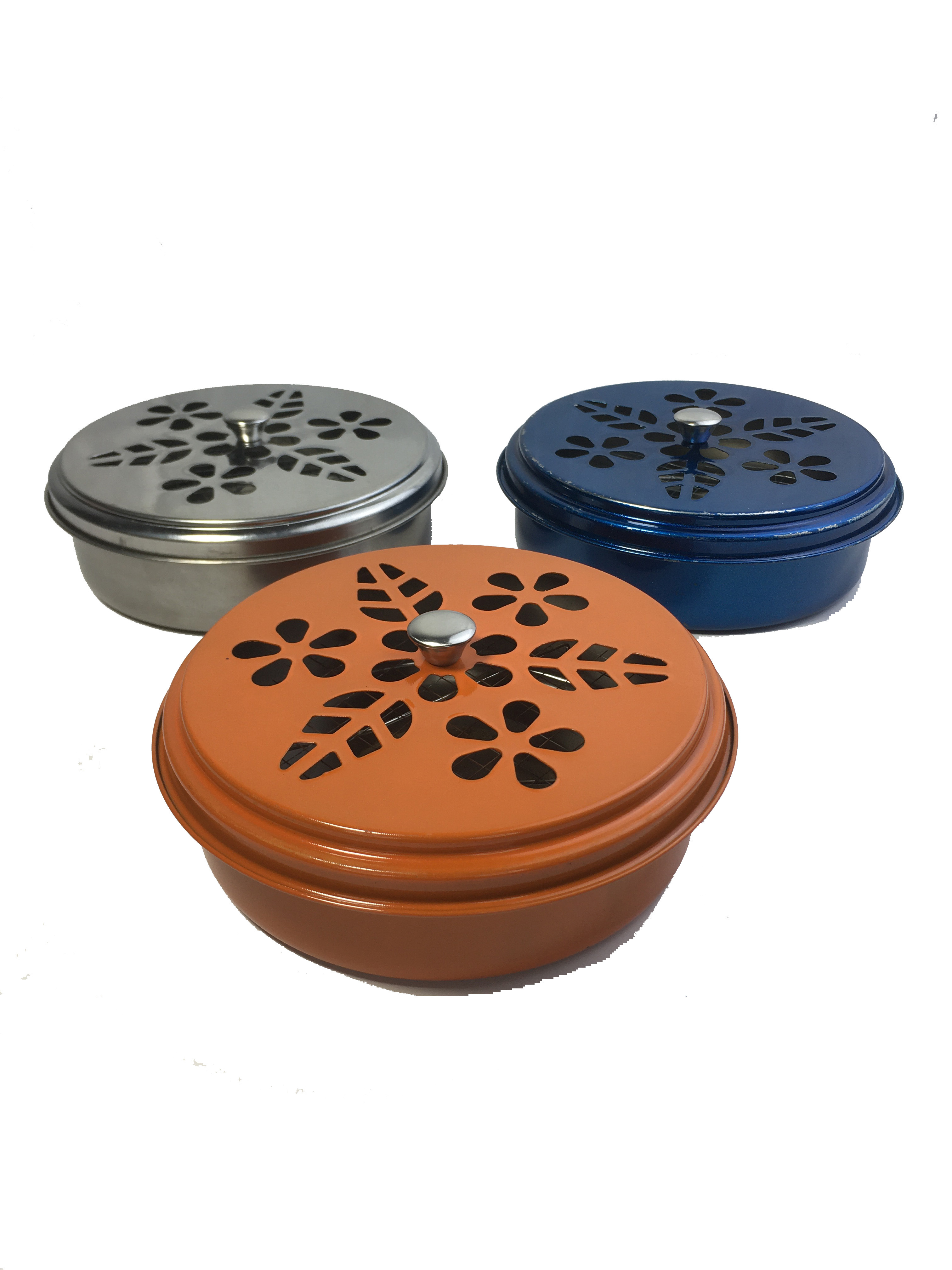 Stainless steel mosquito repellent box round portable mosquito incense burner with lid outdoor windproof