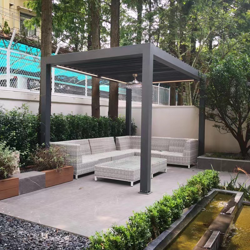 Customized Block Pavilion with Remote Control System Waterproof Aluminium Canopy Pergola