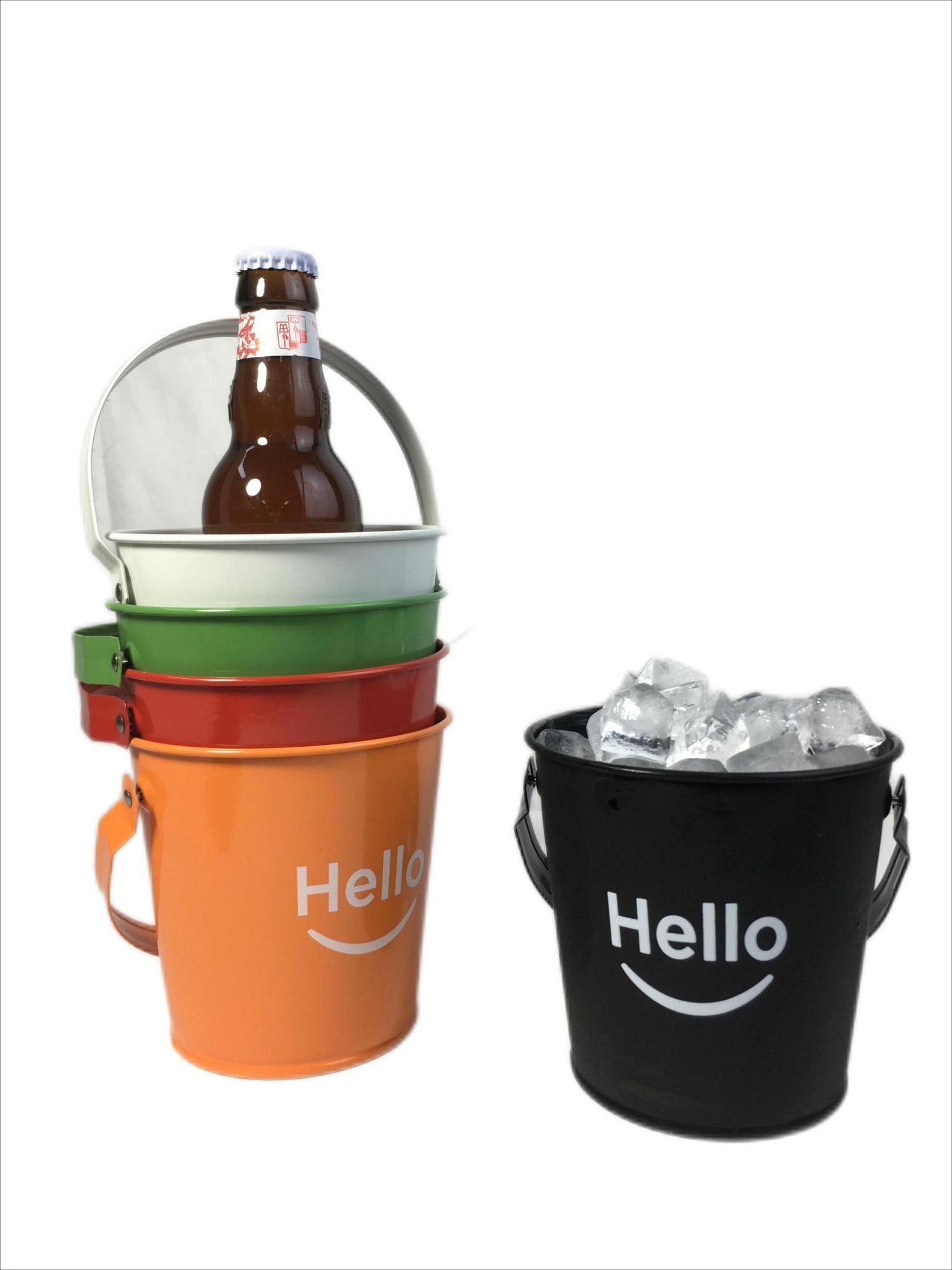 Round 0.8L  /1.6L Bar Tool Beer Wine  Galvanized Iron Metal Ice Bucket Tin Pail With Bottle Opener