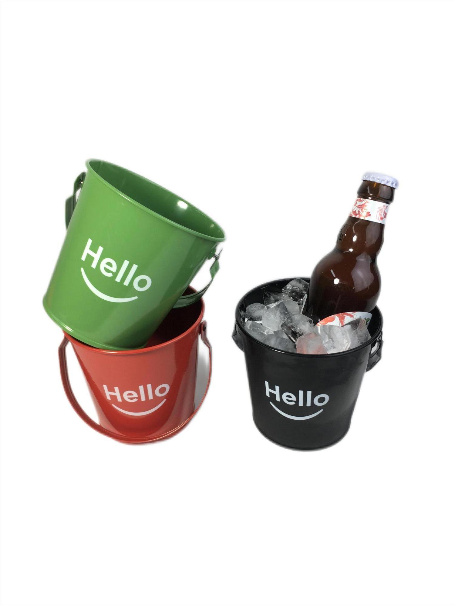 Round 0.8L  /1.6L Bar Tool Beer Wine  Galvanized Iron Metal Ice Bucket Tin Pail With Bottle Opener