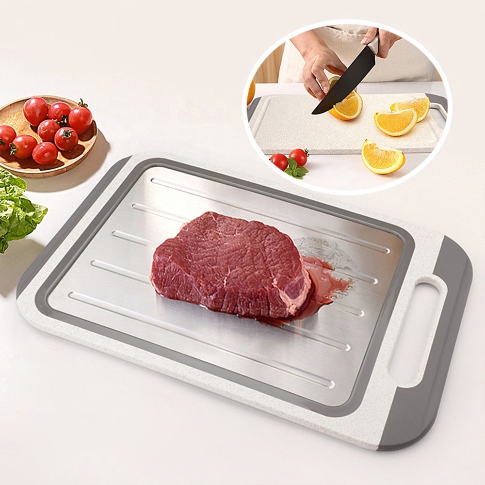 Kitchen Gadget Eco-friendly Double Sides Thawing Function Stainless Steel Chopping Board Kitchen Meat Vegetable Cutting Board