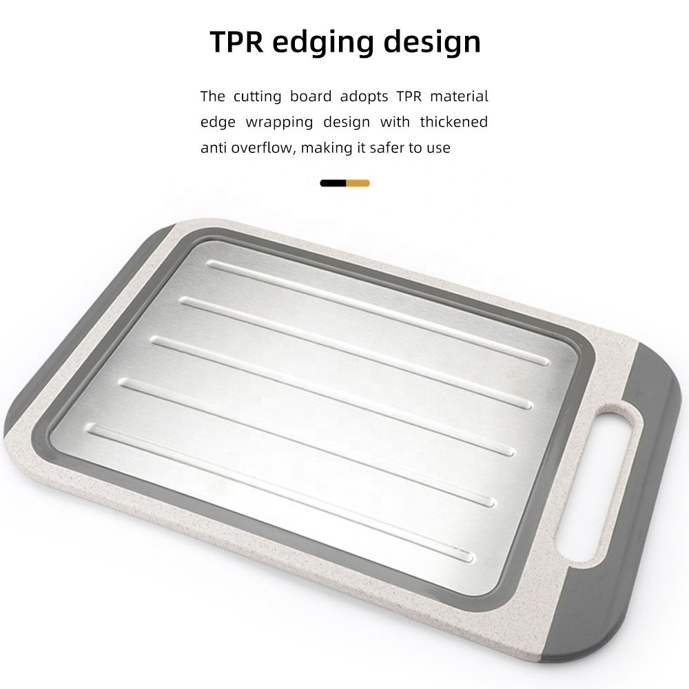 Kitchen Gadget Eco-friendly Double Sides Thawing Function Stainless Steel Chopping Board Kitchen Meat Vegetable Cutting Board